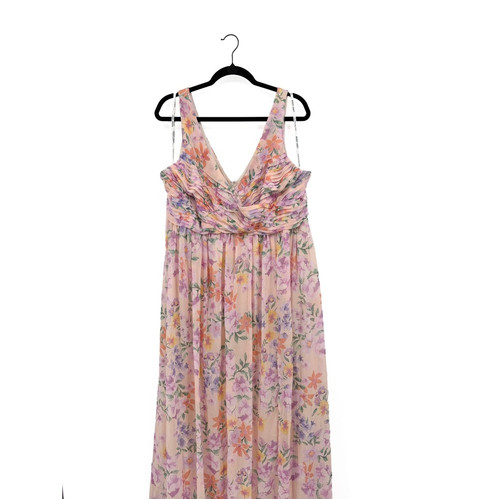 Birdy Grey Dress Women 1X Pink Floral Monica Ruffle Chiffon Maxi Gown Formal